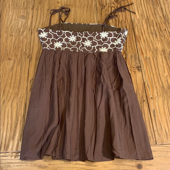 Pink Lily Brown Embroidered Floral Dress Spaghetti Straps Back Zip NWOT Large - Picture 11 of 14